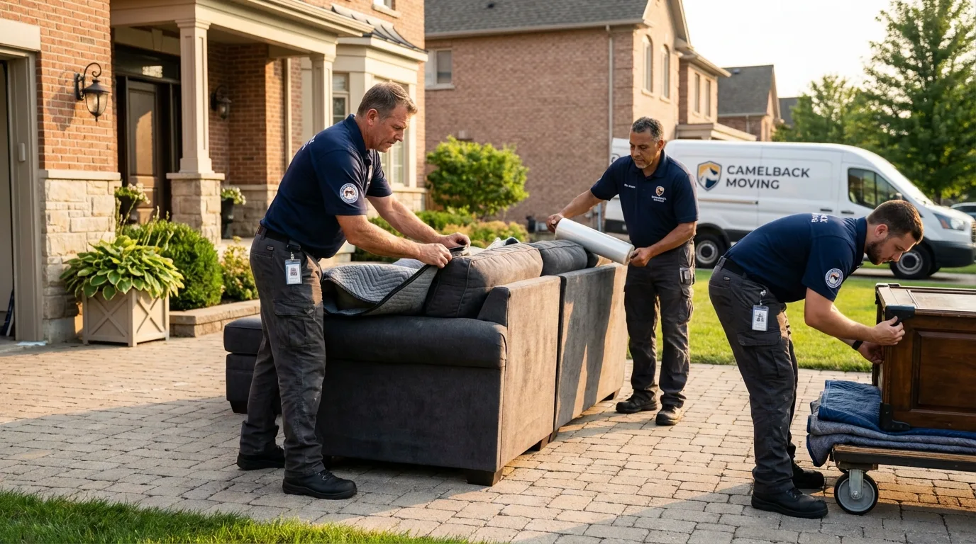 Large estate moving crew wrapping furniture in Manistee, MI